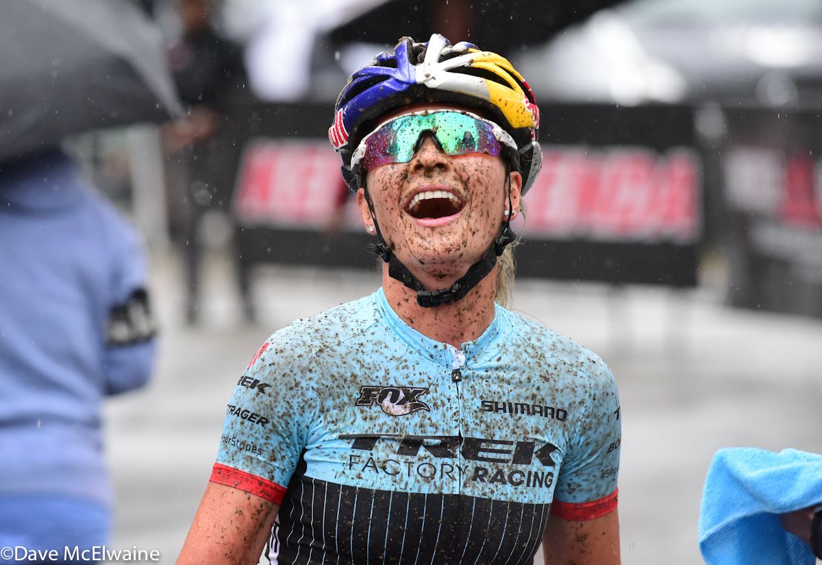 Emily Batty (Trek Factory Racing) at the finish