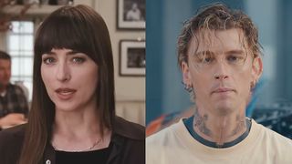 Dakota Johnson in Materialists, Machine Gun Kelly in "Cliche" music video