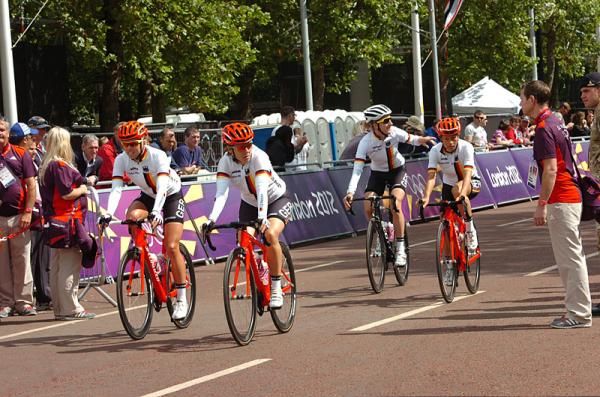 Germany's Charlotte Becker, Ina Teutenberg, Judith Arndt and Trixi Worrack