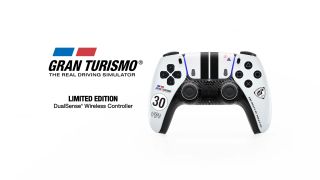 A marketing image showing the Gran Turismo 7 DualSense controller