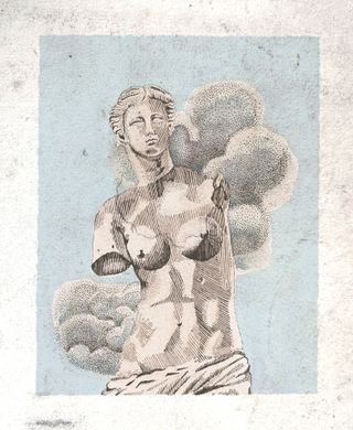 A painting of the Venus de Milo statue.