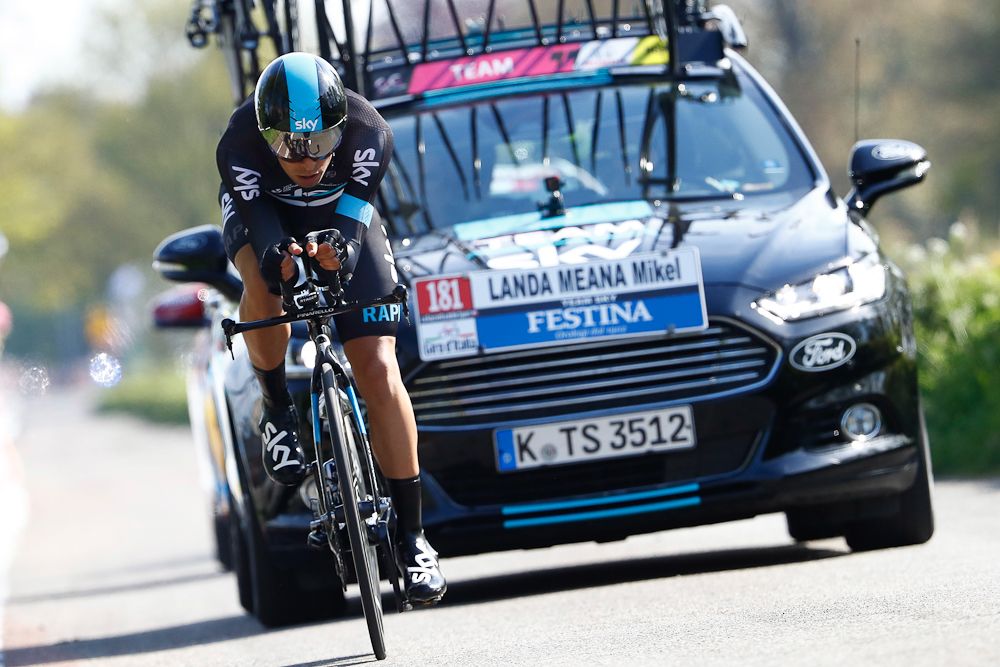 Mikel Landa (Team Sky) on course during the Giro's opening stage.