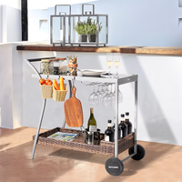 Nuu Garden Outdoor 2-Tier Wicker Bar Cart Gray Steel Outdoor Serving Cart