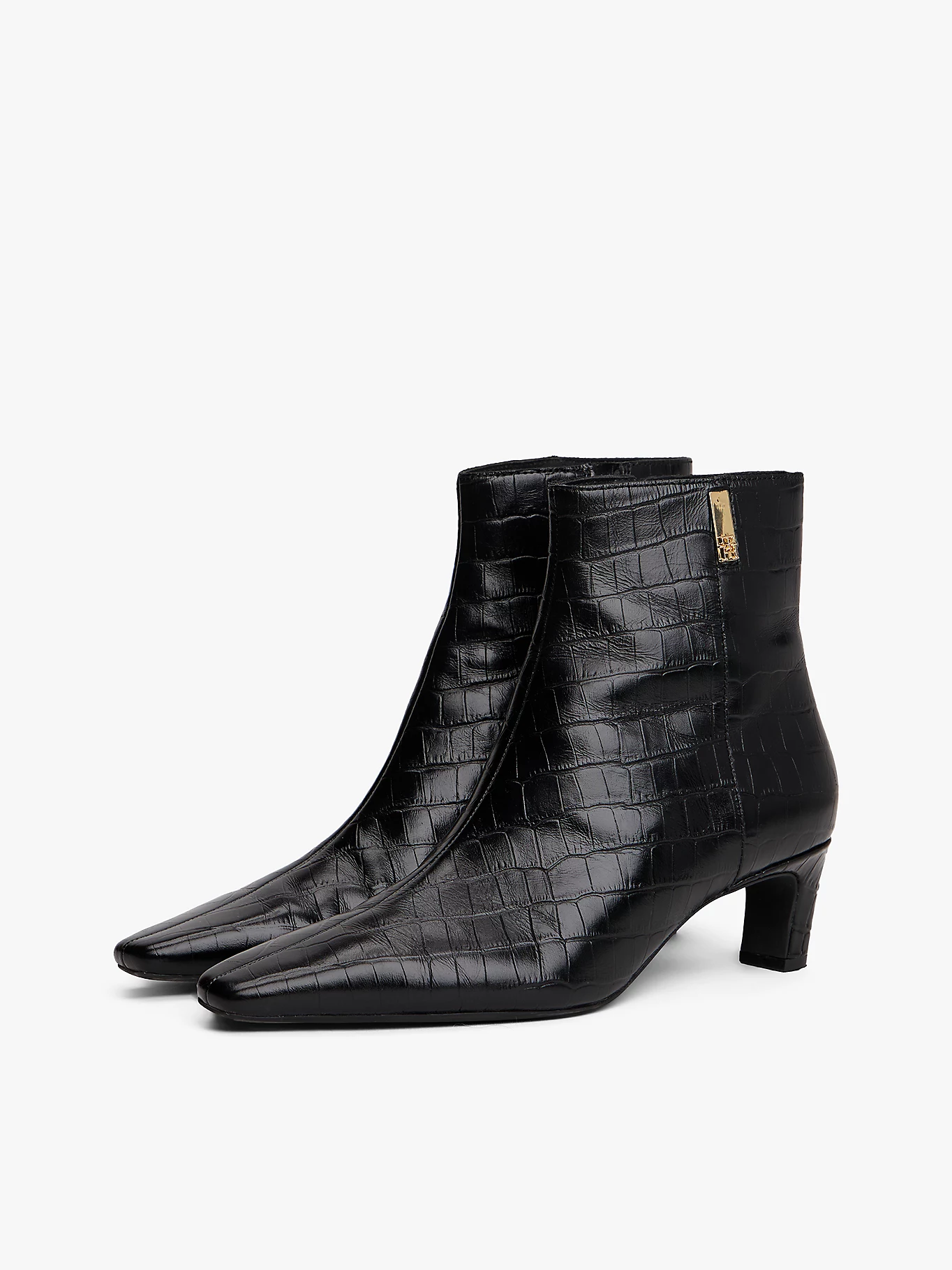 Tommy Hilfiger, Croco-Print Kitten Heel Boots With Leather