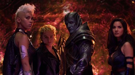 Apocalypse and his horsemen looking back at Magneto