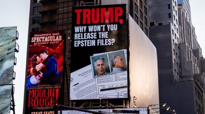 NEW YORK, NEW YORK - JULY 23: A billboard in Times Square calls for the release of the Epstein Files on July 23, 2025 in New York City. Attorney General Pam Bondi briefed President Donald Trump in May on the Justice Department's review of the documents related to the Jeffrey Epstein case, telling him that his name appeared in the files.