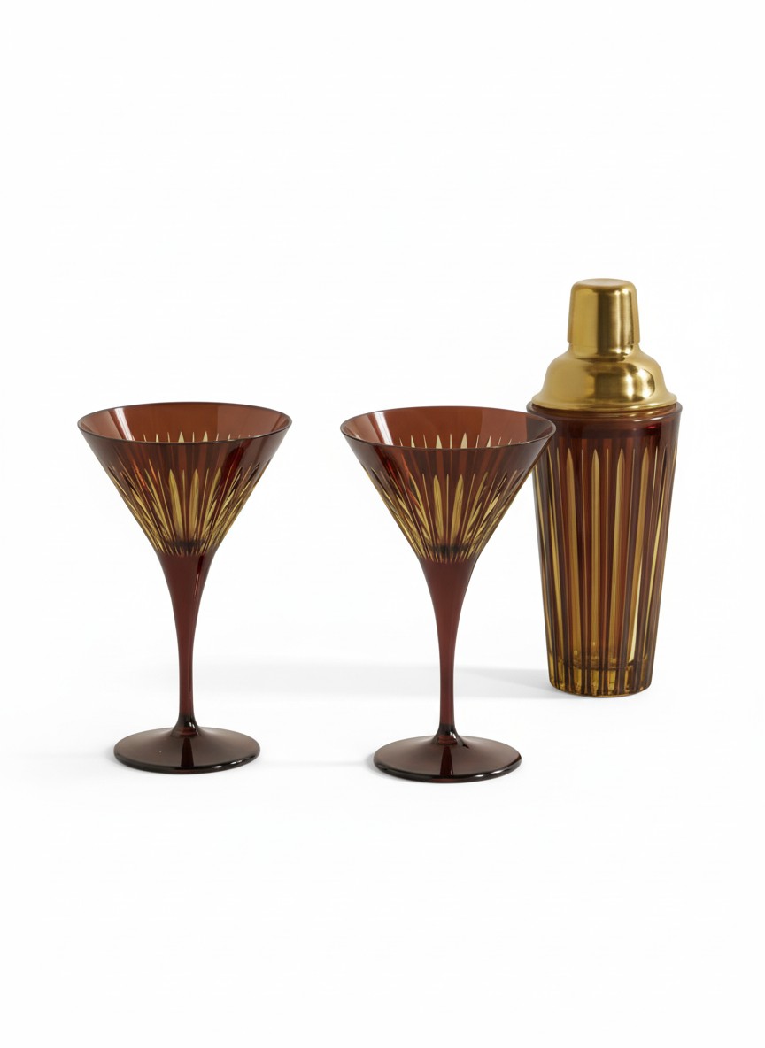 L'Objet, Prism Gold-Tone and Glass Cocktail Set