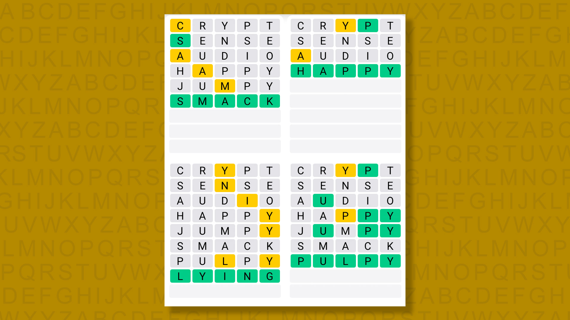إجابات Quordle للعبة 1527 على خلفية صفراء
