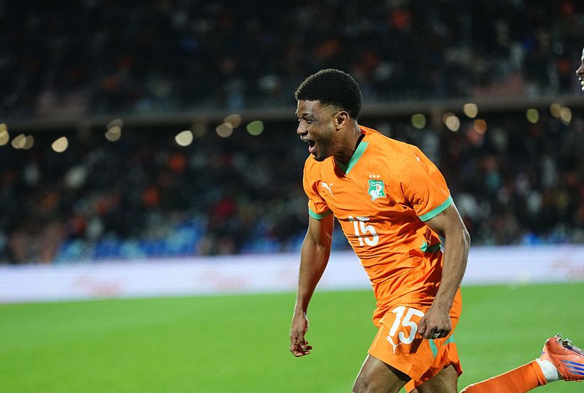 Amad Diallo of C&ocirc;te d&amp;apos;Ivoire scores and celebrates his teams first goal during the AFCON Group F match between Ivory Coast and Cameroon at Marrakech stadium, Marrakech , Morocco on December 28, 2025. (Photo by Ulrik Pedersen/NurPhoto via Getty Images)