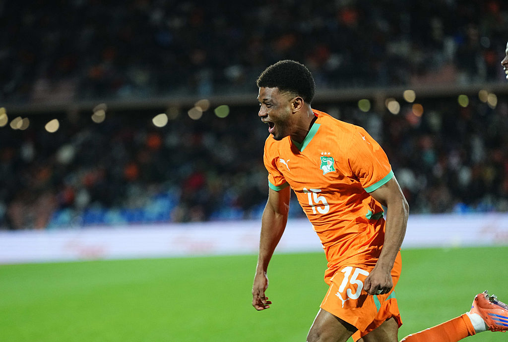 Amad Diallo of C&ocirc;te d&amp;apos;Ivoire scores and celebrates his teams first goal during the AFCON Group F match between Ivory Coast and Cameroon at Marrakech stadium, Marrakech , Morocco on December 28, 2025. (Photo by Ulrik Pedersen/NurPhoto via Getty Images)