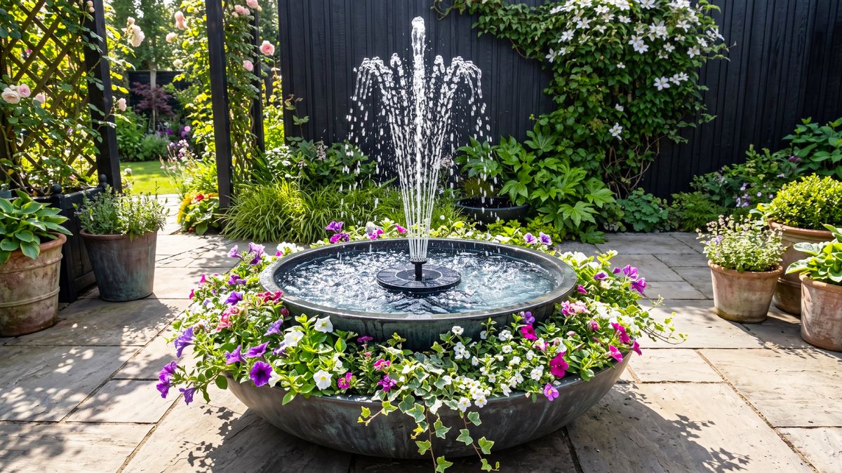 DIY a Water Bowl Planter With a Cheap Solar Fountain and Bring Cooling Sound and Color to Your Summer Garden