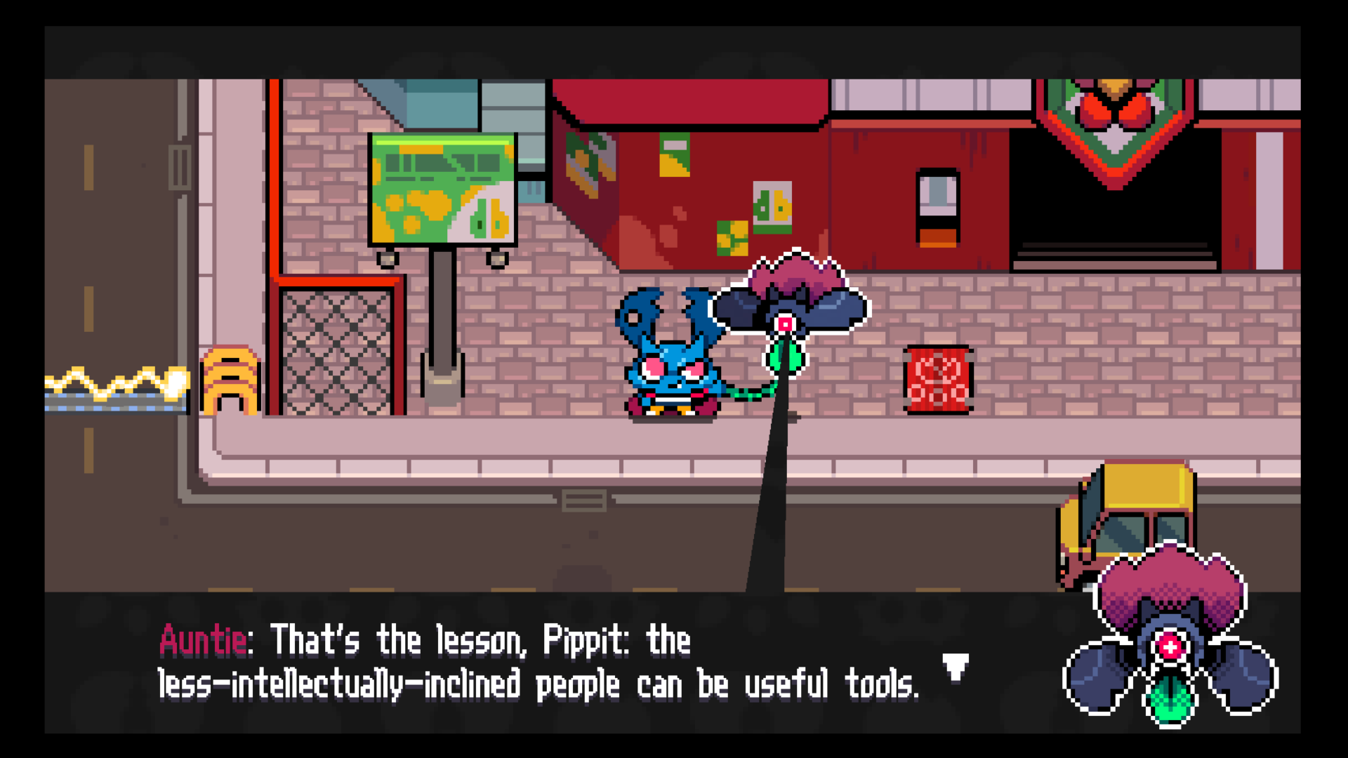 Pipistrello talking to an NPC in the city in Pipistrello and the Cursed Yoyo.