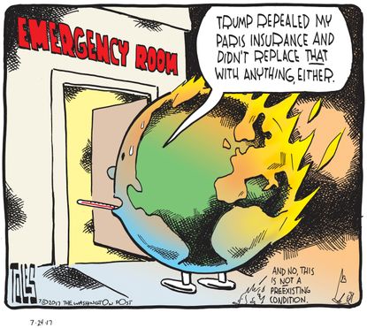 Political cartoon U.S. Trump health care Climate change Paris Accord