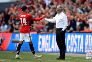Manchester United’s Jesse Lingard and Jose Mourinho, who was United manager at the time