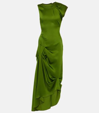 Asymmetric Satin Midi Dress