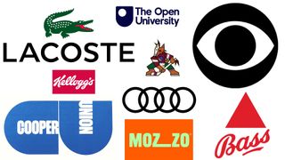 Collage of logos for Arizona Coyotes, LaCoste, Open University, CBS, Cooper Union, Audf, Mozzo and Bass