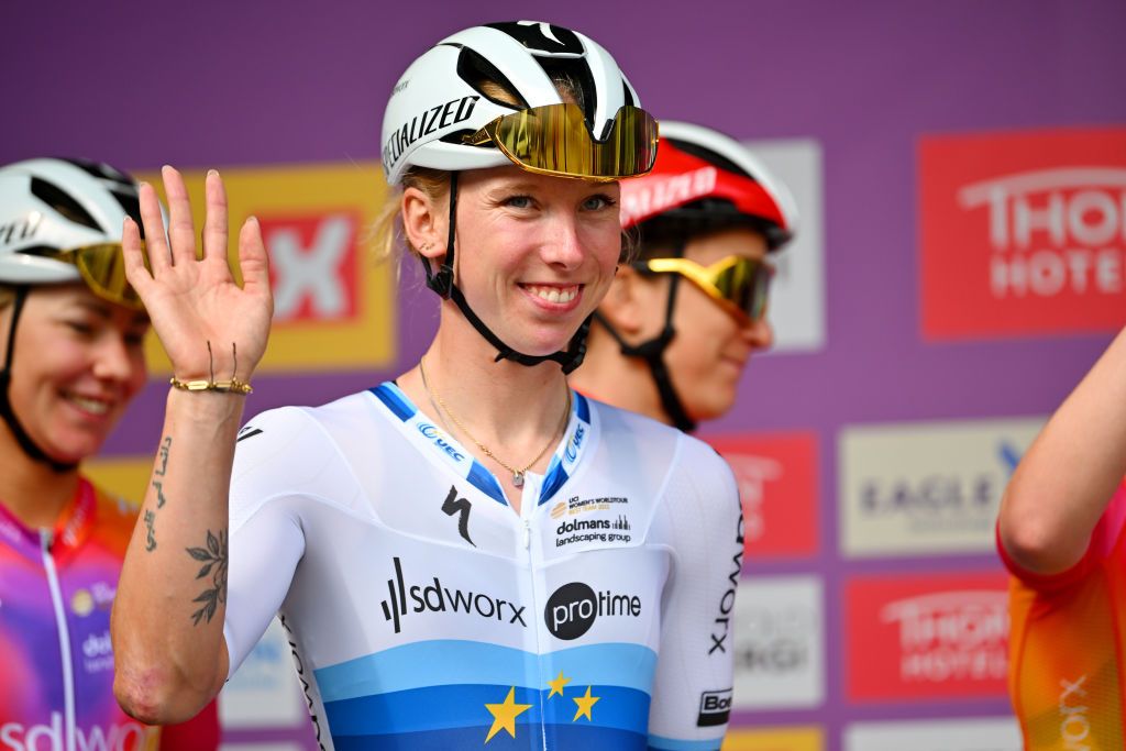 MYSEN NORWAY AUGUST 23 Lorena Wiebes of The Netherlands and Team SD Worx prior to the 9th Tour of Scandinavia 2023 Battle Of The North Stage 1 a 1246km stage from Mysen to Halden UCIWWT on August 23 2023 in Mysen Norway Photo by Luc ClaessenGetty Images