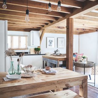 farmhouse kitchen with wooden table