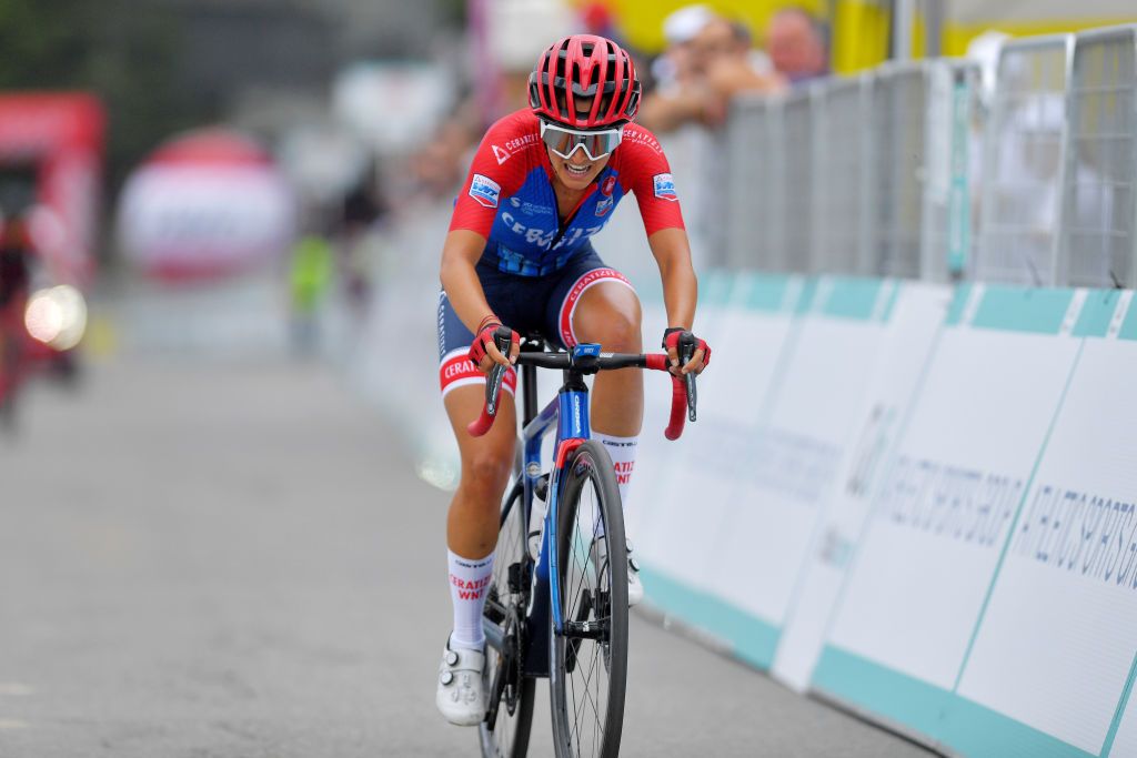 PRATO NEVOSO ITALY JULY 03 Erica Magnaldi of Italy and Ceratizit WNT Pro Cycling Team at arrival during the 32nd Giro dItalia Internazionale Femminile 2021 Stage 2 a 1001km stage from Boves to Prato Nevoso Colle del Prel 1607m GiroDonne UCIWWT on July 03 2021 in Prato Nevoso Italy Photo by Luc ClaessenGetty Images