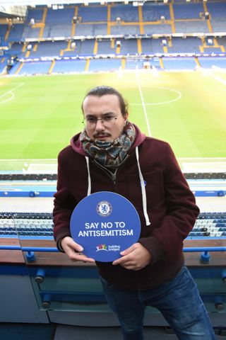 British-Israeli artist Solomon Souza will complete the new Stamford Bridge mural as part of Chelsea’s Say No To Anti-Semitism campaign and to mark Holocaust emembrance Day on January 27. Handout photo provided by Chelsea.