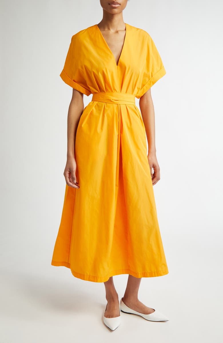 Dolman Sleeve V-Neck Belted A-Line Dress