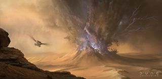 Dune Awakening concept art; exploding sand