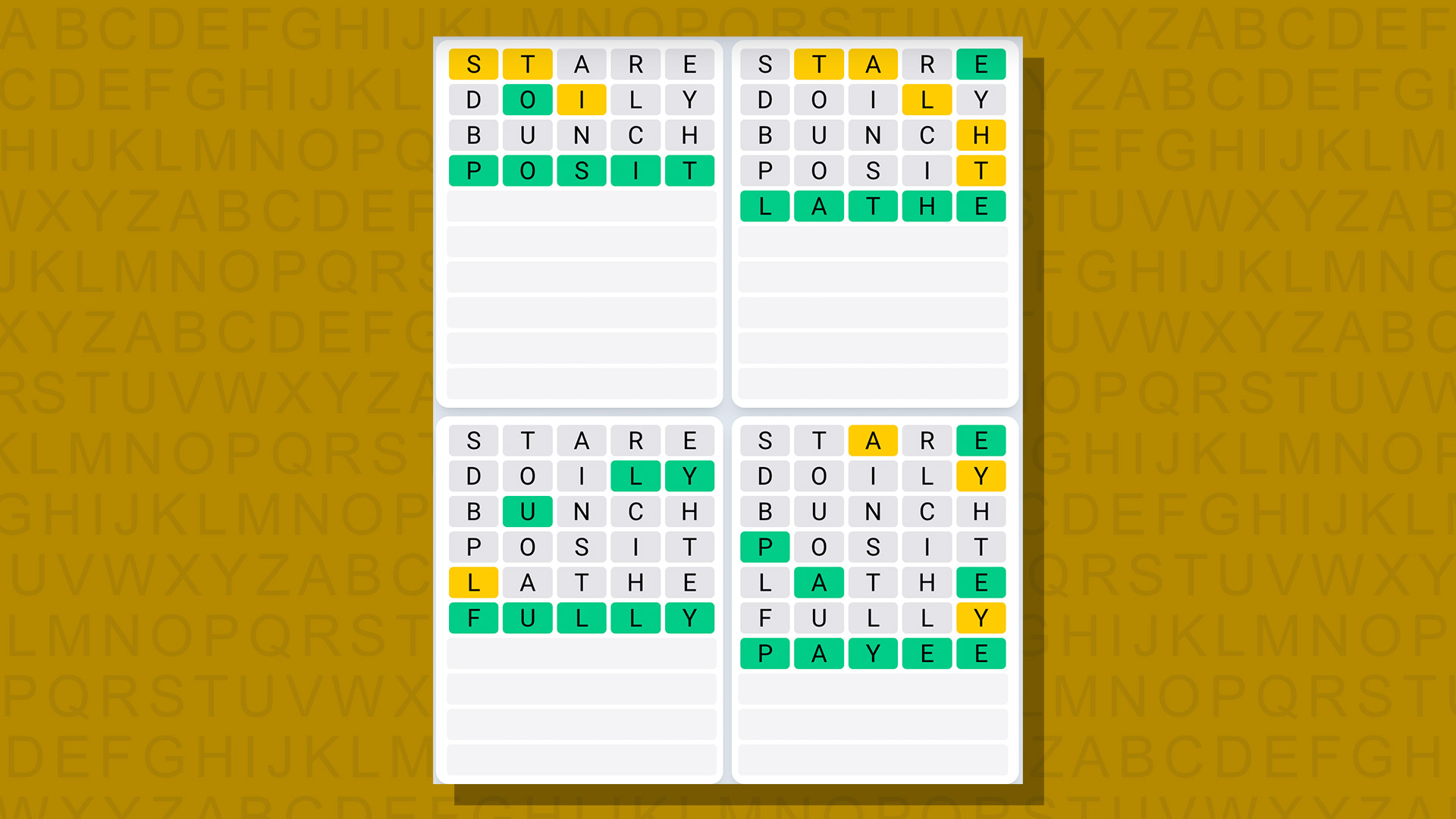 Ежедневная последовательность ответов Quordle для игры 700 на желтом фоне
