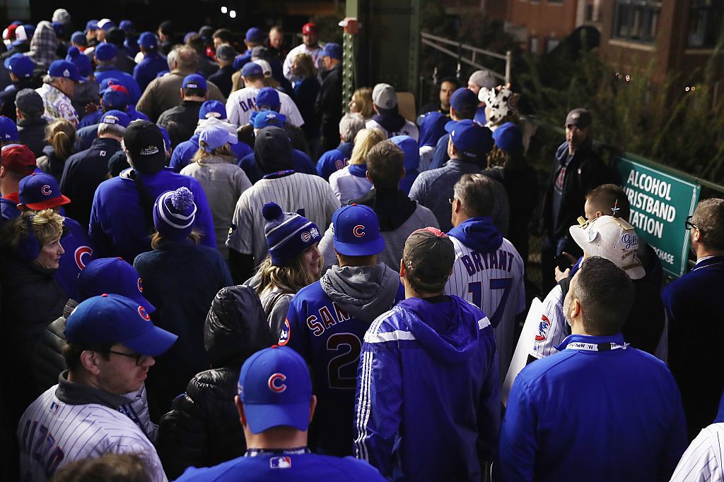 Chicago Cubs fan leaving after Game Three. 