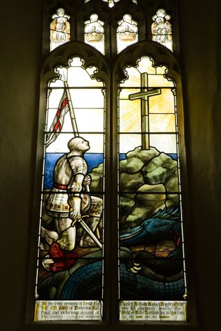 The Doughty-Wylie memorial window at Theberton's St Peters Church in Suffolk.