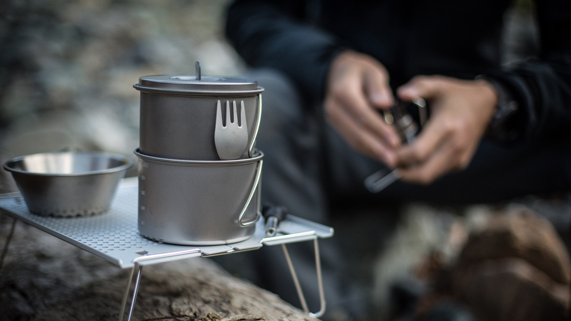 Camping Pots Set Titanium Hanging Pot Hiking Picnic Mess Kit Ultralight Cookware 