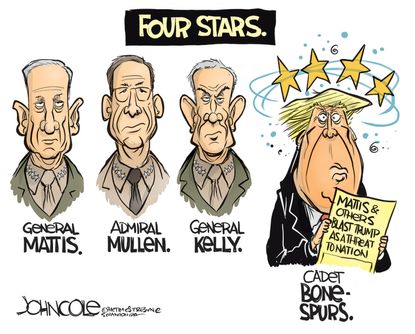 Political Cartoon U.S. Four star generals Trump Mattis