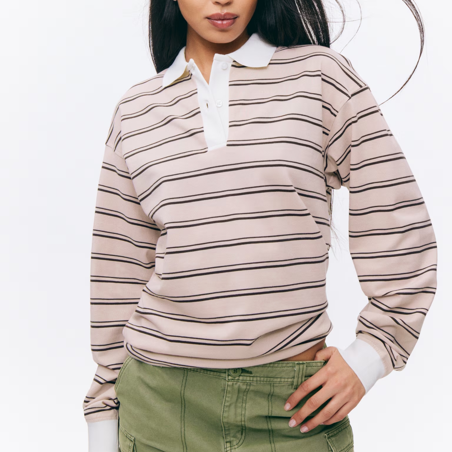 Monki, Long Sleeve Rugby Polo Top