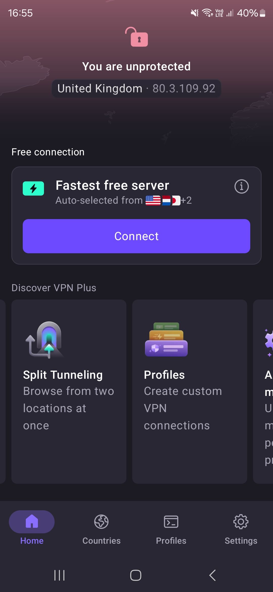 Proton VPN Android UI