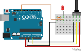 Using Raspberry Pi with Arduino: Arduino with potentiometer circuit diagram