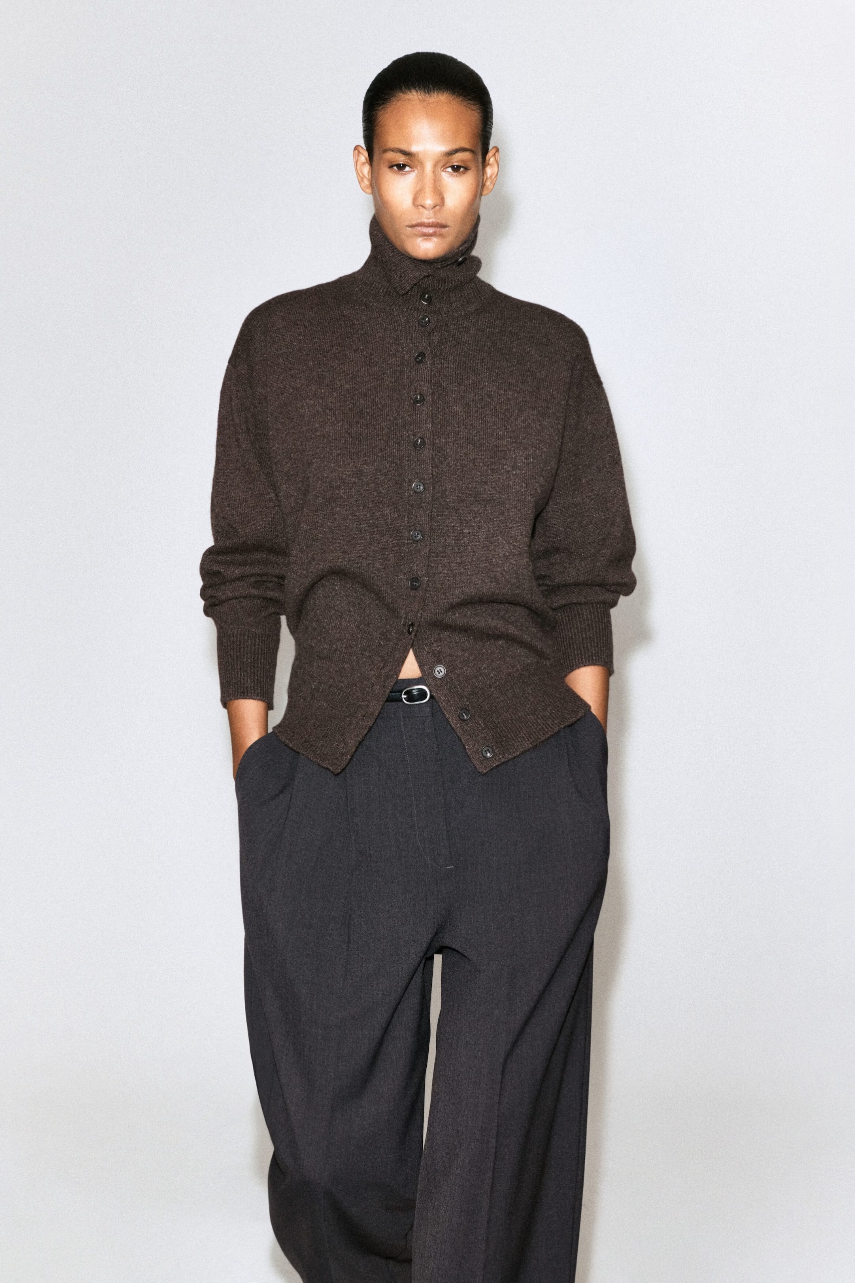 cos, Sculpted Pure Cashmere Mock-Neck Cardigan
