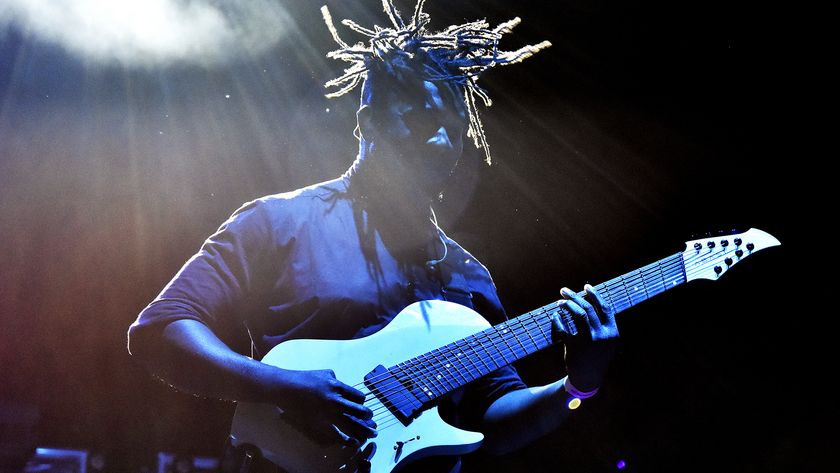 Tosin Abasi of Animals as Leaders performs during Swanfest at Heart Health Park on April 23, 2022 in Sacramento, California