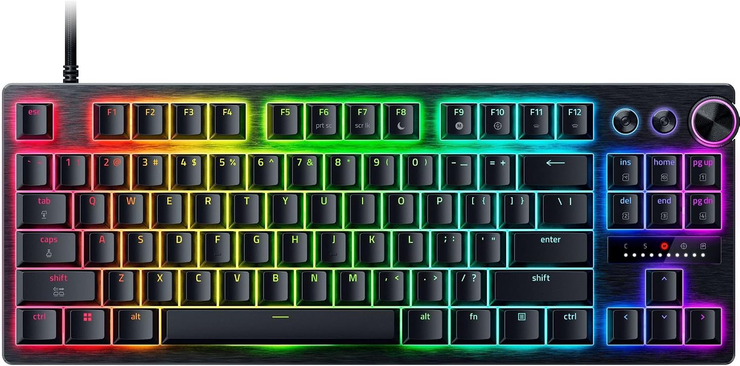 Top down product shot of the Razer Huntsman V3 Pro Low Profile TKL 8KHz gaming keyboard