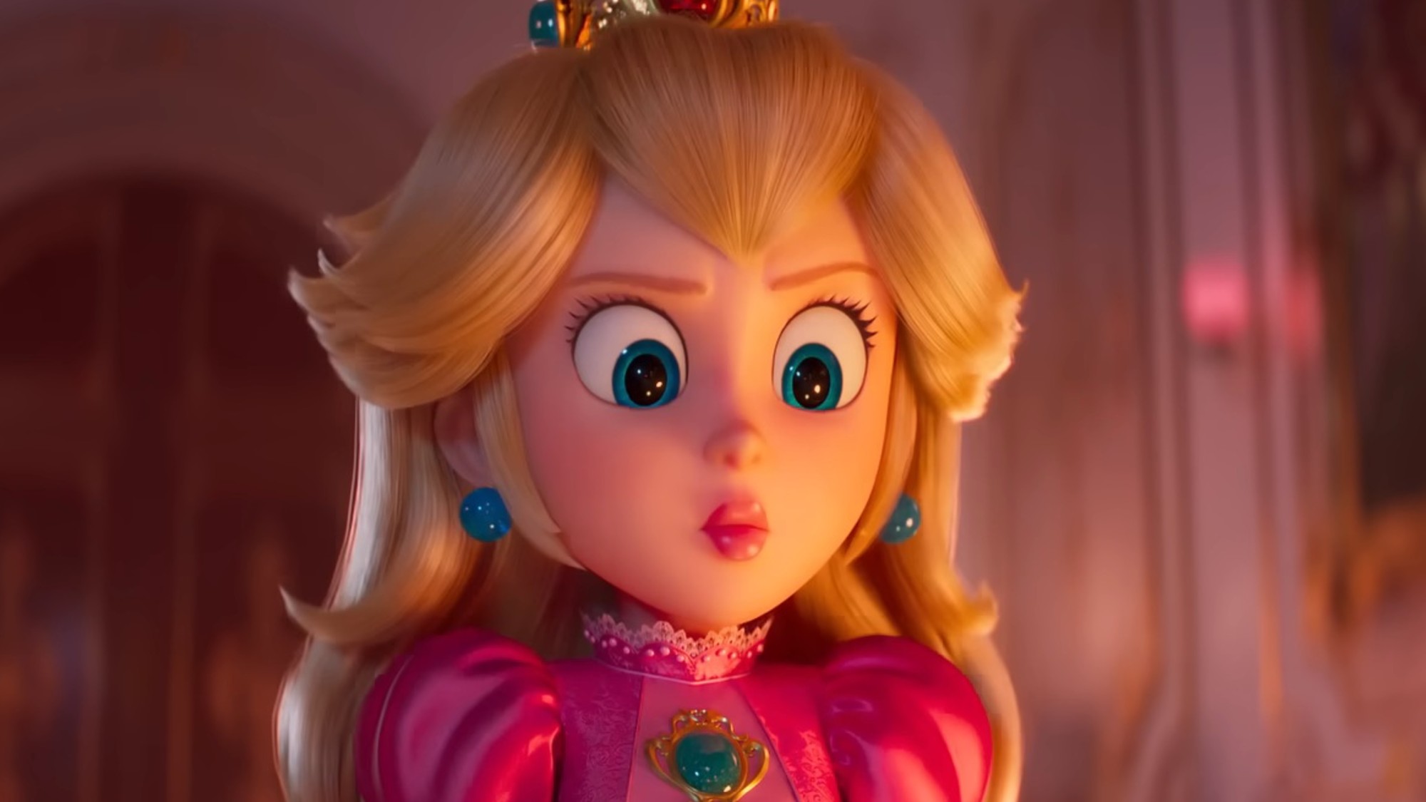 A determined Princess Peach in The Super Mario Galaxy Movie