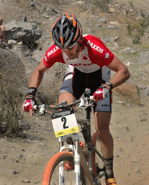Geoff Kabush (Team Maxxis-Rocky Mountain) distances himself from his rivals at the 2007 Fontana National Mountain Bike Series (NMBS) race.