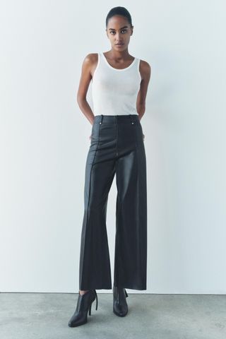 Faux Leather Wide Leg Pants Zw Collection