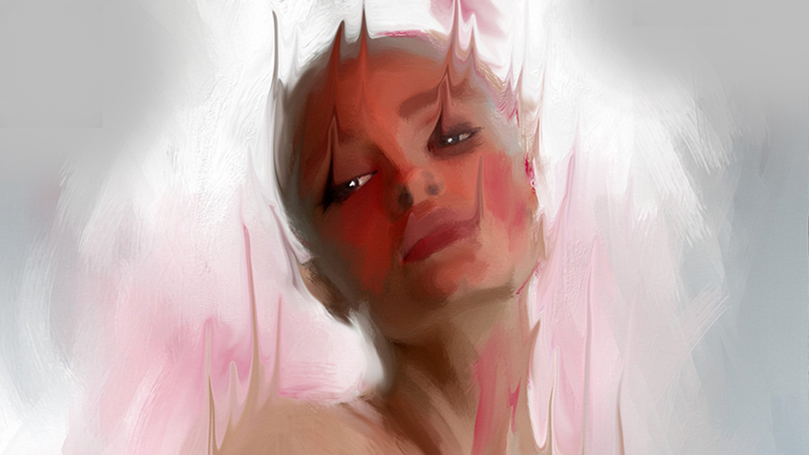 The best digital art software; a painting of a woman's face with dripping paint