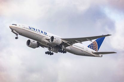 A United Airlines plane takes off from Amsterdam en route to Houston, Texas.