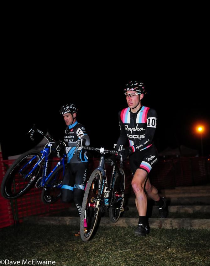 Jeremy Powers (Rapha Focus) leading Ben Berden with one lap to go