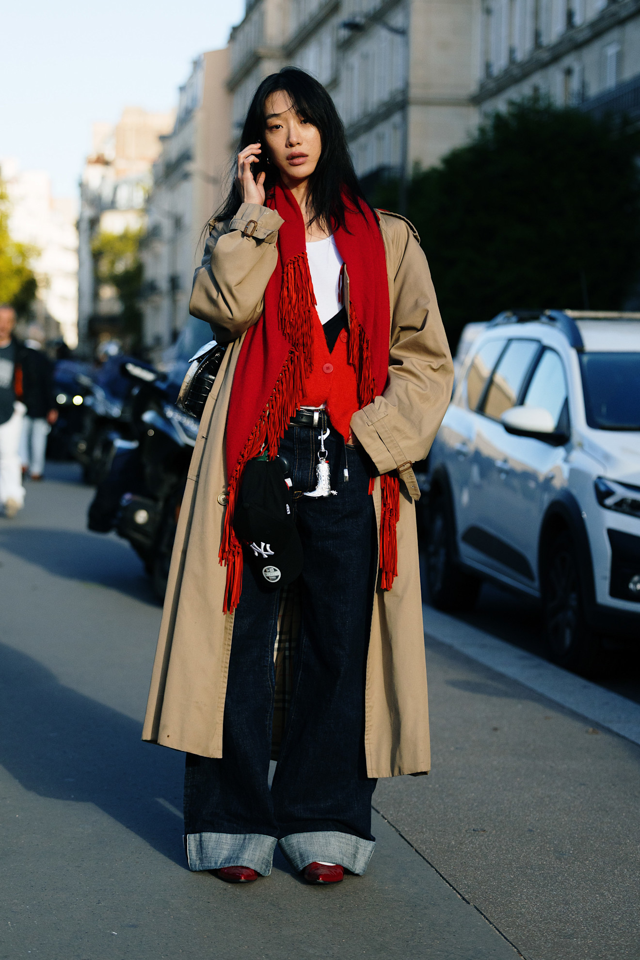 women at fashion week wearing their best cuffed jeans