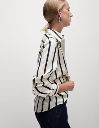 Satin Striped Collared Button Through Shirt