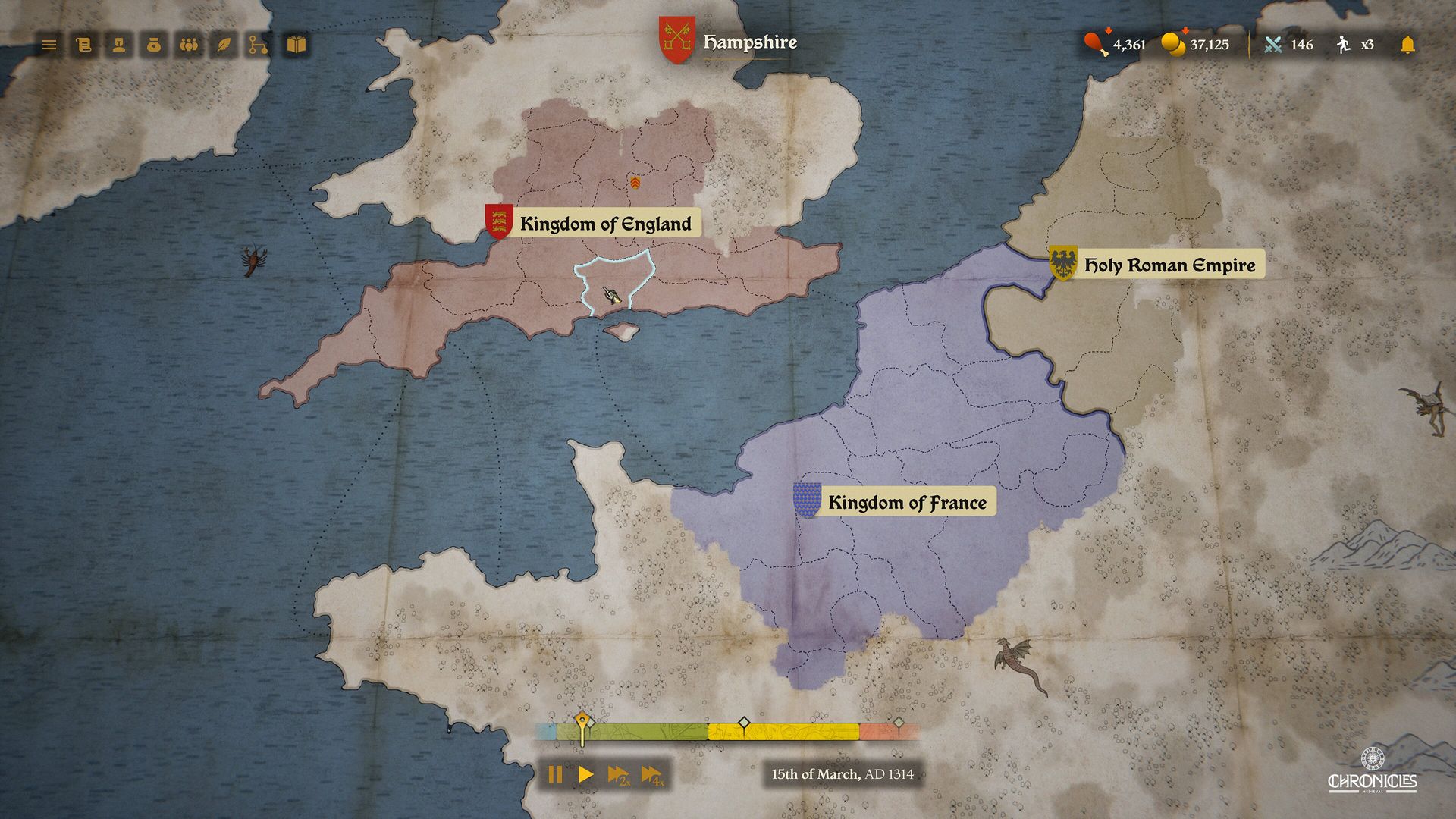 A screenshot from Chronicles Medieval showing the diplomacy map