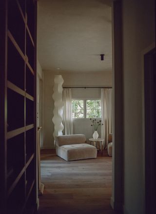 White hanging paper lantern in bedroom