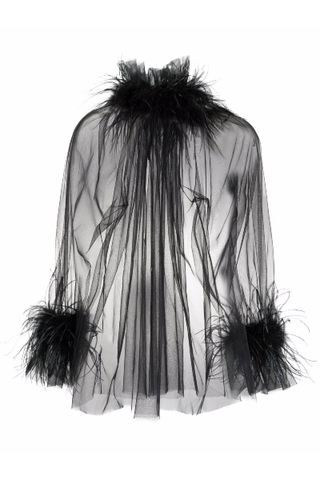 STYLAND sheer feather-trimmed blouse