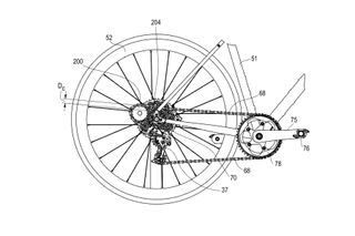 A digital drawing of a SRAM bicycle trainer