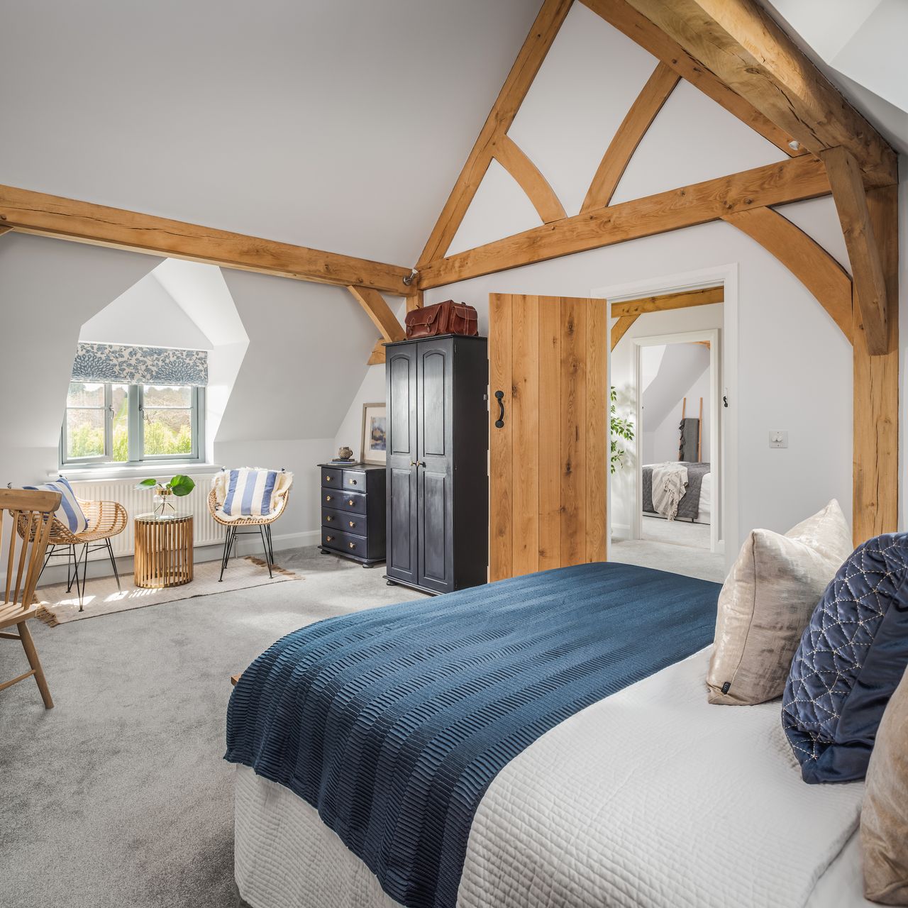 master bedroom in oak frame self build